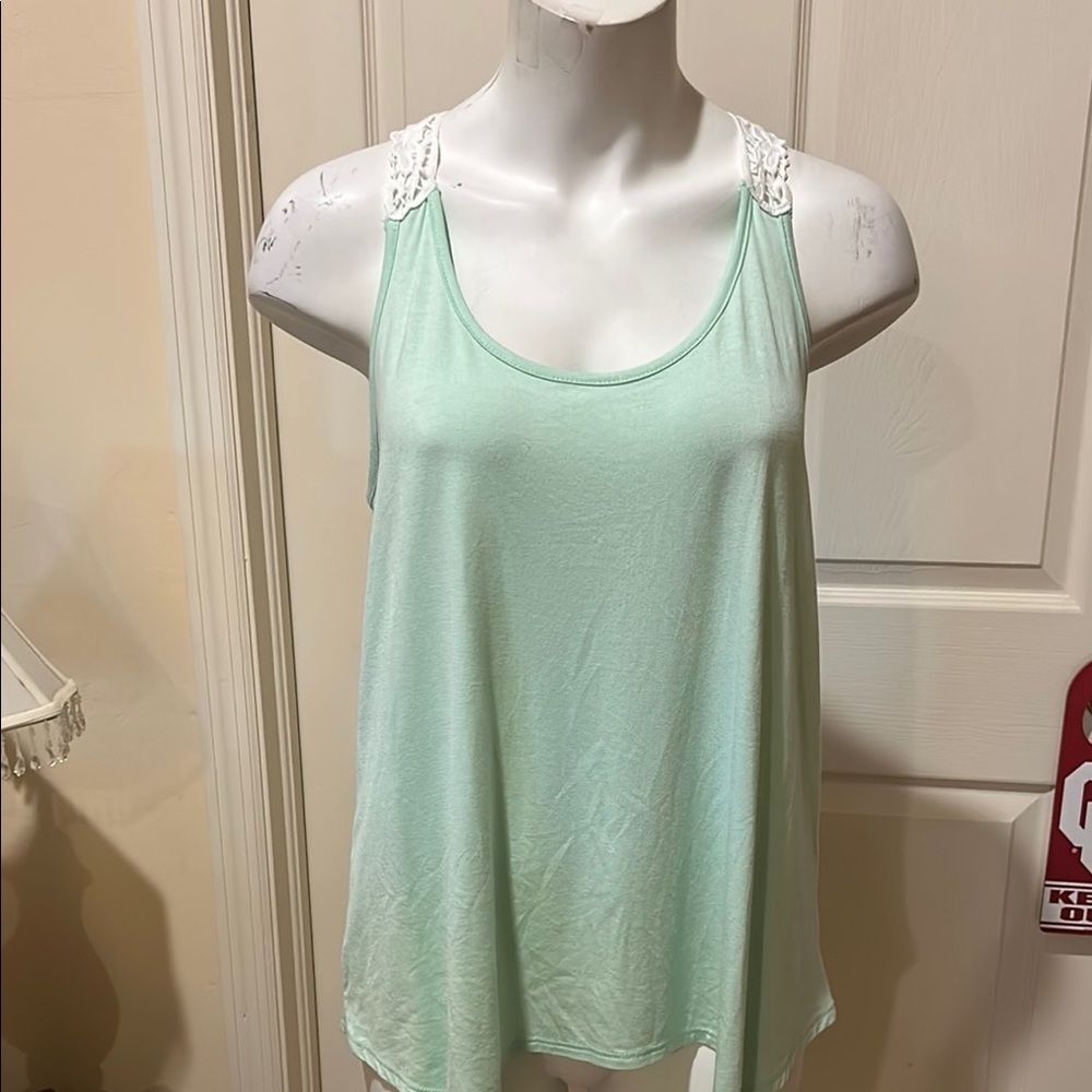 Pastel Green Tank Top with Lace Straps. Nearly new. Size large